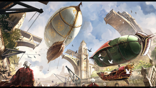 Gilded airships float from their towering docks